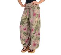 Malito 8939 - Pantalones harén para mujer con estampado de flores y flores, transpirables, delgados, para tiempo libre, playa, pantalones Aladino respetuosos con la piel (XS-XL), marrón, 36-44