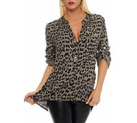 Malito Blusa con Animal-Print Safari 3/4 Túnica Parte Superior Top Obersized 6702 Mujer Talla Única (Fango)