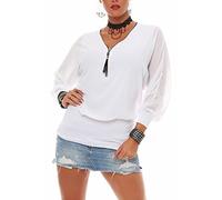 Malito Blusa con Ziper 3/4 Túnica Parte Superior Top Obersized Zipper 6297 Mujer Talla Única (Blanco)