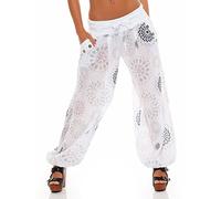 Malito Harem Pantalón con Veraniego Print Boyfriend Aladin Bombacho Sudadera Baggy Yoga 3481 Mujer Talla Única (Blanco)