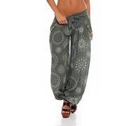 Malito Harem Pantalón con Veraniego Print Boyfriend Aladin Bombacho Sudadera Baggy Yoga 3481 Mujer Talla Única (Oliva)