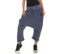 Malito Harem Pantalones Lino Pantalones Bloomers Capri Colores Lisos 6285 Mujer (Azul Jean)