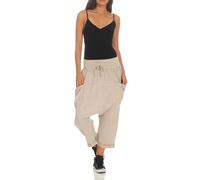 Malito Harem Pantalones Lino Pantalones Bloomers Capri Colores Lisos 6285 Mujer (Beige)