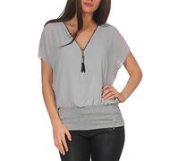 Malito Mujer Blusa Corta Bate Mirar Túnica Colores Lisos Camiseta 6298 (Adecuado de la Talla 38 hasta 46, Gris Claro)