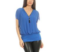 Malito Mujer Blusa Corta Bate Mirar Túnica Colores Lisos Camiseta 6298 (Azul)