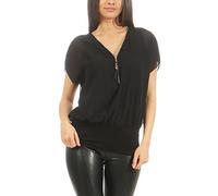 Malito Mujer Blusa Corta Bate Mirar Túnica Colores Lisos Camiseta 6298 (Negro)