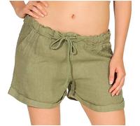 Malito Mujer Pantalones de Lino Pantalones Cortos Bermuda Basic 1964 (Oliva, M)