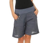 Malito Mujer Pantalones de Lino Pantalones Cortos Bermuda Uni Colors 8024 (Azul, S)