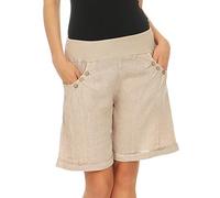 Malito Mujer Pantalones de Lino Pantalones Cortos Bermuda Uni Colors 8024 (Beige, S)