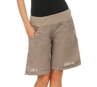 Malito Mujer Pantalones de Lino Pantalones Cortos Bermuda Uni Colors 8024 (Fango, S)