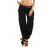 Malito Pantalón Bombacho In l Cinturón Pantalón de Tela Unicolor 6017 Mujer (Negro, XL)