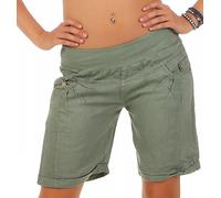 Malito Pantalón Cortos de Tela de Lino Pantalón 3001 Mujer (S, Oliva)