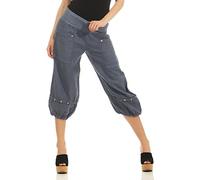 Malito Pantalones de Lino Pantalones de Ocio Pantalones Bombachos Basic 1575 Mujer (Azul Jean, L)
