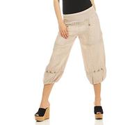 Malito Pantalones de Lino Pantalones de Ocio Pantalones Bombachos Basic 1575 Mujer (Beige, XL)