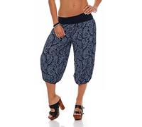 Malito - Pantalones harén cortos para mujer con estampado oriental - Unisize - Pantalones bombachos de algodón - Pantalones ligeros 3/4 de tela - Pantalones largos para bailar, relajarse y yoga -
