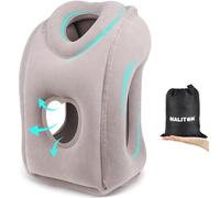 Maliton Almohada de Viaje Inflable Almohada Cervical de Viaje portátil cojín de Apoyo Cervical cómodo Apoyo Cabeza y Barbilla para Coche, avión, Gris