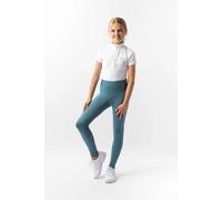 HORZE Leggings de equitación para niños, DEA, pantalones de equitación para niña, trabillas para cinturón, ribete completo, funda para teléfono móvil, Azul ártico., 122 cm-128 cm