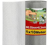 Malla Electrosoldada Galvanizada, Rollo 1.0M x 10M, Luz de Malla 6x6mm, Alambre de 0.55mm de Grosor - Para Cerramientos, Gallineros, Jardín y Refuerzo - Amagabeli