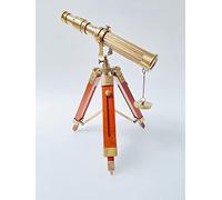 Malla Inc. - Telescopio de trabajo de latón náutico vintage de 25,4 cm con soporte para trípode de madera, telescopio marino de vidrio antiguo