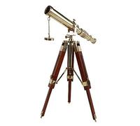 Malla Inc. Telescopio náutico de latón vintage sobre trípode de madera, telescopio de escritorio antiguo para decoración del hogar y accesorios de mesa, telescopio náutico de cristal espía para