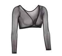 Mallalah Mangas básicas de malla sin cordones para mujer Moldeador de brazos sin costuras, corta chaqueta de malla de ombligo, talla grande, moldeador de brazos size M (Negro)