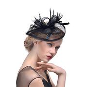 Mallalah Nupcial Tocado Sombrero de Encaje, Fiesta Decoración para Mujeres Sombrero de la Ceremonia de la Boda de la Fiesta de la Flor de la Pluma de Las Mujeres (Negro)