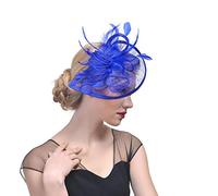 Mallalah Nupcial Tocado Sombrero de Encaje, Fiesta Decoración para Mujeres Sombrero de la Ceremonia de la Boda de la Fiesta de la Flor de la Pluma de Las Mujeres (Azul)