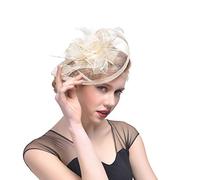Mallalah Nupcial Tocado Sombrero de Encaje, Fiesta Decoración para Mujeres Sombrero de la Ceremonia de la Boda de la Fiesta de la Flor de la Pluma de Las Mujeres (Beige)