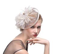 Mallalah Perfecto Nupcial Tocado Sombrero de Encaje, Fiesta Decoración para Mujeres Sombrero de la ceremonia de la boda de la Fiesta de la flor de la pluma de las mujeres (Blanco)