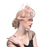 Mallalah Perfecto Nupcial Tocado Sombrero de Encaje, Fiesta Decoración para Mujeres Sombrero de la ceremonia de la boda de la Fiesta de la flor de la pluma de las mujeres (Champán)