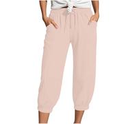 Mallas Cortas Mujer,Women's Linen Wide Leg Pants Casual Loose High Waist Beach Pants Pockets Short Naranja (Pink #2, XXL)