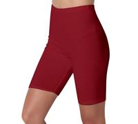Mallas Cortas para Mujer Leggins por Encima de la Rodilla Leggings Cortos Pantalones para Verano para Mujeres para Deporte Shorts Mallas Cortos Mujer Fitness Cintura Alta(Rojo,XL)