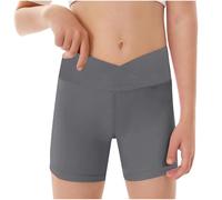 Mallas de yoga para niñas, pantalones cortos de entrenamiento cruzados de cintura alta, pantalones cortos deportivos de running de color sólido, gris, 11-12 años