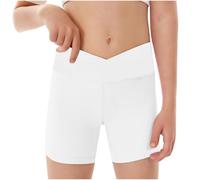 Mallas de yoga para niñas, pantalones cortos de entrenamiento cruzados de cintura alta, pantalones cortos deportivos de running de color sólido, blanco, 13-14 años