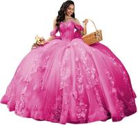 Mallcany Vestidos de quinceañera con Hombros Descubiertos Bordado Floral 3D con Cuentas 15 Vestidos de Gala con Cola