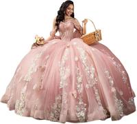 Mallcany Vestidos de quinceañera con Hombros Descubiertos Bordado Floral 3D con Cuentas 15 Vestidos de Gala con Cola