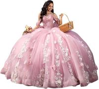 Mallcany Vestidos de quinceañera con Hombros Descubiertos Bordado Floral 3D con Cuentas 15 Vestidos de Gala con Cola