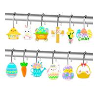MALLMALL6 12 ganchos decorativos de metal inoxidable para cortina de ducha de Pascua, accesorios de decoración con conejo, huevo de Pascua, zanahoria, flor, pollito, conejo, cortinas de acero