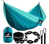 MalloMe Hamaca individual (285 x 140 cm), ultraligera, para viajes, camping, para exteriores para 2 personas o 1 niños y adultos, transpirable, impermeable, de nailon de paracaídas, incluye