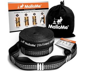 MalloMe Juego de correas para hamacas XL, versátiles, resistentes (2 correas incluidas de 500 libras cada una), 26 trabillas y sistema de suspensión 100% sin estiramiento, accesorios para hamacas de