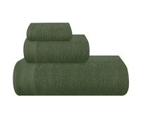 MALLONI HOME Juego de 3 toallas de algodón ultrasuaves que contiene una toalla de baño extragrande de 70 x 140 cm, una toalla de mano de 40 x 60 cm y una cama de 30 x 30 cm, verde oliva