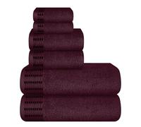 MALLONI HOME Juego de 6 Toallas de algodón ultrasuaves, Incluye 2 Toallas de baño extragrandes de 70 x 140 cm, 2 Toallas de Mano de 40 x 60 cm y 2 Camas de 30 x 30 cm, Color Burdeos