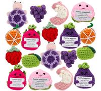 Malloom 18 muñecas de animales de frutas y emociones positivas, regalos de ganchillo de punto emocional con palabras positivas para amigos, compañeros de trabajo, decoraciones para el hogar y la