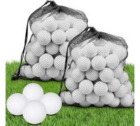 Malloom Paquete de 120 pelotas de golf de práctica con peso de espuma reciclada para uso en interiores y exteriores, incluye 2 bolsas con cordón (blanco)