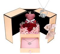 Malloom Rosas preservadas para siempre, rosa preservada eterna con collar, collar romántico para novia, mamá, esposa, cumpleaños, aniversario