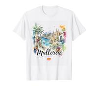 Mallorca España Acuarela Catedral Vacaciones Viaje Souvenir Camiseta gráfica económica, Hombre, Blanco, M