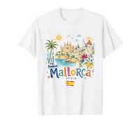 Mallorca España Catedral Costera Molino Viaje Recuerdo Camiseta gráfica económica, Hombre, Blanco, L