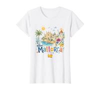 Mallorca España Catedral Costera Molino Viaje Recuerdo Camiseta gráfica económica, Mujer, Blanco, XS