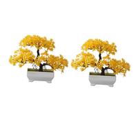 Malloy 2 Piezas de Plantas Artificiales BonsáI de PláStico, Maceta PequeñA para áRbol, Planta Falsa, Adornos en Maceta para la Mesa de la HabitacióN del Hogar, Amarillo