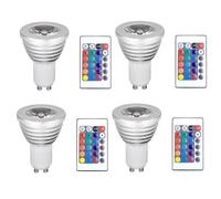 Malloy 4 Bombillas GU10 y 1 Mando A Distancia con Función de Memoria, 4 Modos de Iluminación Dinámicos, de 17 Colores Intercambiables